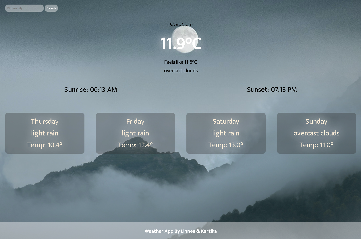 project weather app screenshot